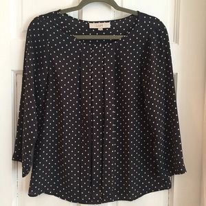 LOFT Blouse (Small) - Gray w/ Cream Dots